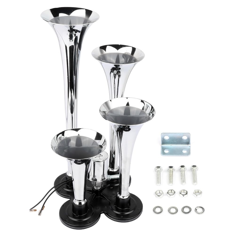 STAYTOP Electric Train Horn 150dB 4 Trumpet Electric Train Truck Air Horn Car Air Horn 12V for Trucks Motorcycle Pickup Trains Cars Boats