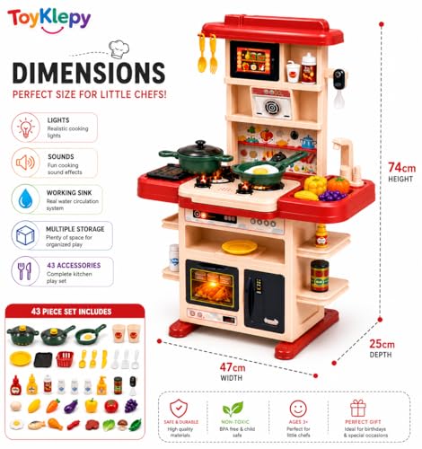 Image of Kids Kitchen Play Set with Lights & Sounds (43pcs Kitchen Set)