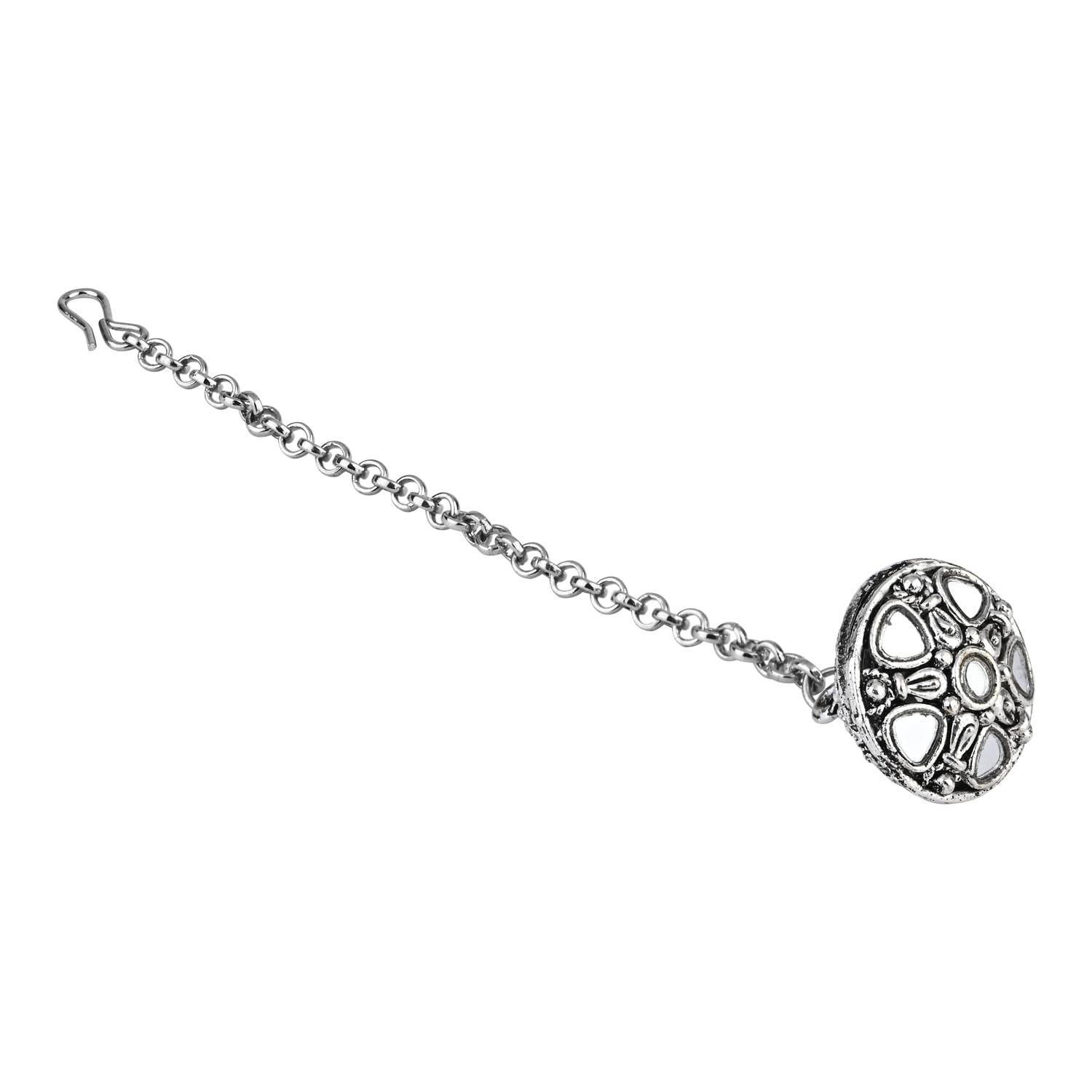 i jewels Navratri Ethnic Silver Oxidised Mirror Work Borla/Maang Tikka For Women-picture-42