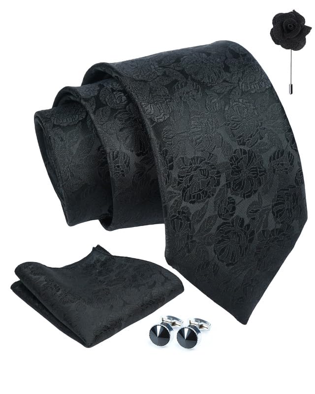 AxlonTie for Men – Micro Silk Neck Ties Set with Cufflinks Flower Pin, Pocket Square & Black Gift Box, Combo Necktie Sets for Office Wear, Formal Suits & Weddings (0, Mflowerpn)