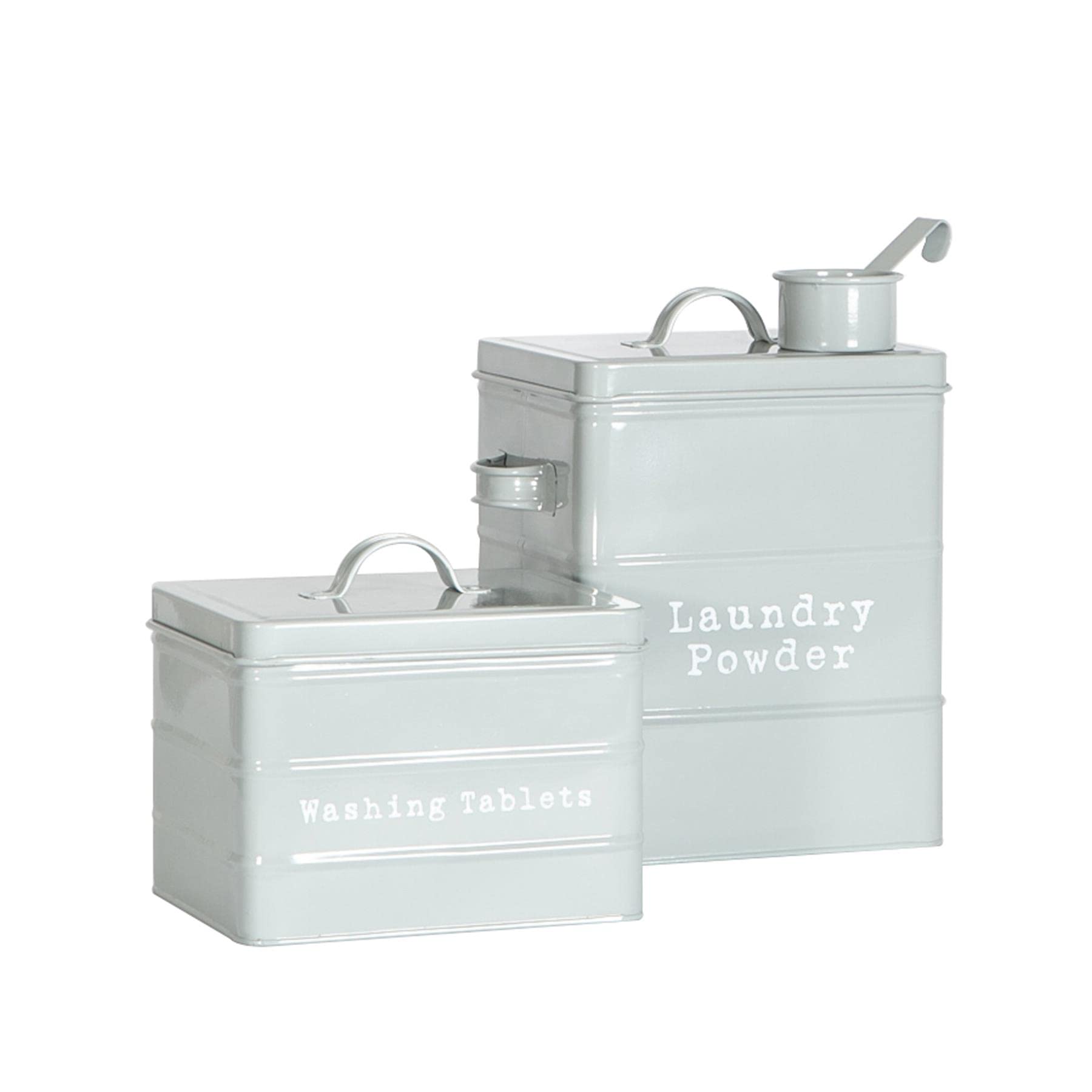Harbour Housewares Utility Canisters Storage Set - Grey - 2pc Vintage Under Sink Metal Storage Canisters Kitchen Caddy Tins for Laundry Detergent, Washing Tablets, Kitchen Organisation & Home Décor