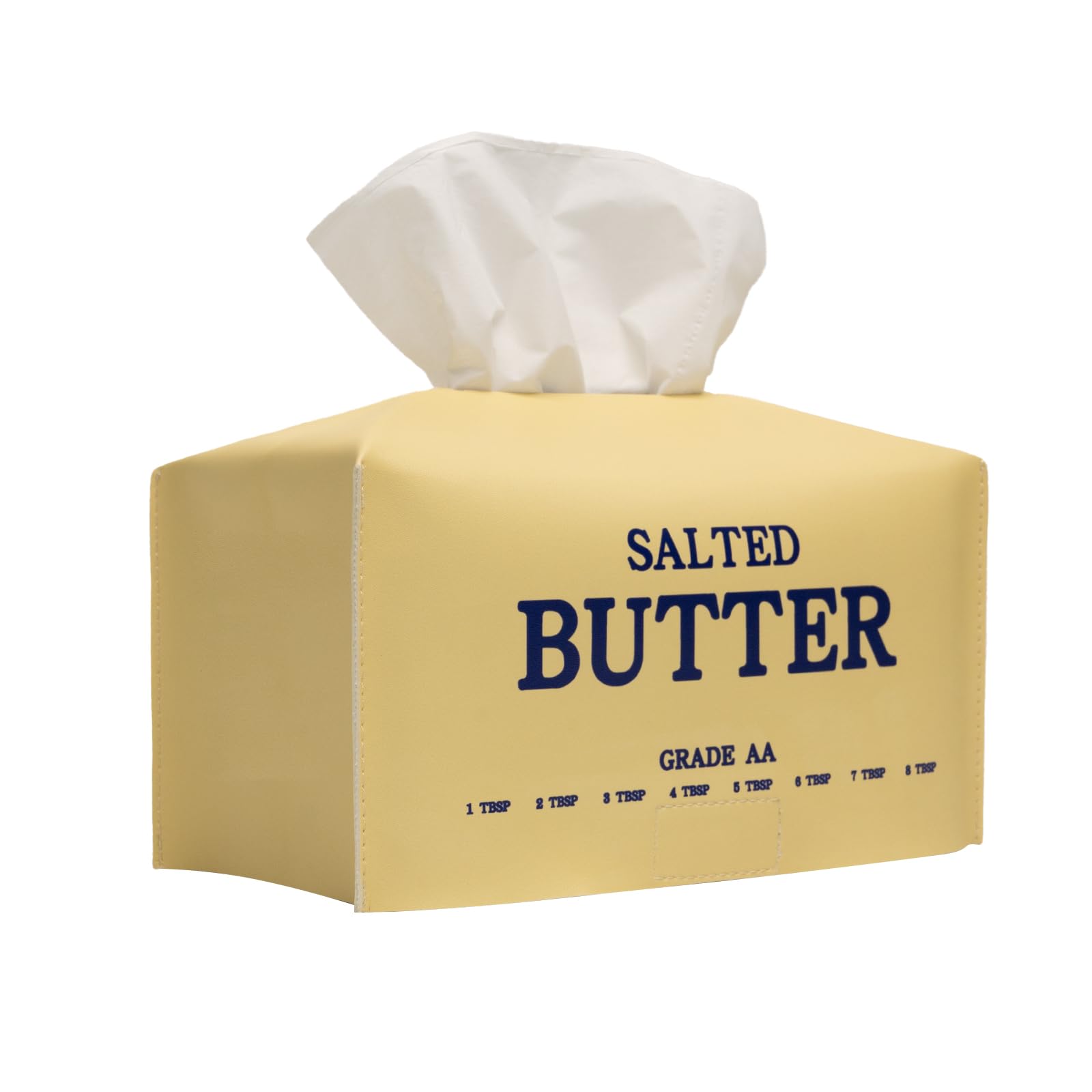 MSJGA Butter Tissue Box Cover Rectangular PU Leather Tissue Box Holder with Bottom Belt Decorative Organizer for Bedroom