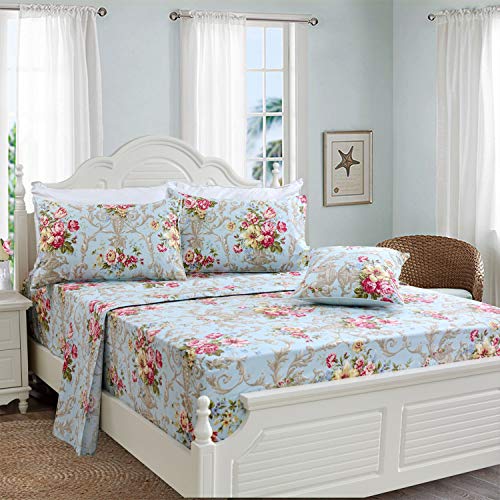 Image of FADFAY Shabby Floral Bedding Elegant Peony Sheets Set Luxury Bedding Collections 100% Egyptian Cotton Deep Pocket, 4 Piece-King Size