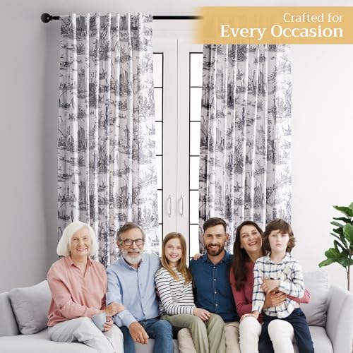 Image of Maison d' Hermine Curtains for Living Room 100% Cotton 50 inchx108 inch (Pack of 1) | 108 inches long Light Filtering Toile Curtains for Windows with Rod and Loop Pockets - Calais - Paloma Grey (White base)