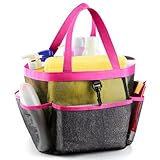 LOYEE Organizador de ducha de malla portátil para dormitorio universitario con 8 bolsillos, bolsa de ducha para playa, natación, gimnasio, viajes, baño (rosa rosa)