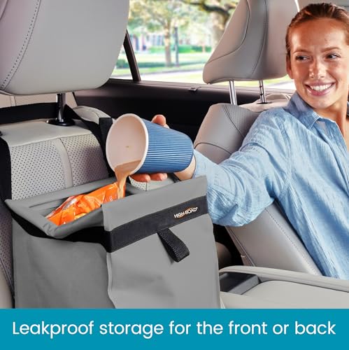 Image of High Road TrashStash Hanging Car Garbage Bag with Push-Close Lid and Waterproof Bin for Cars, SUVs and Trucks - Holds 3 Gallons of Car Trash (Pack of 2)