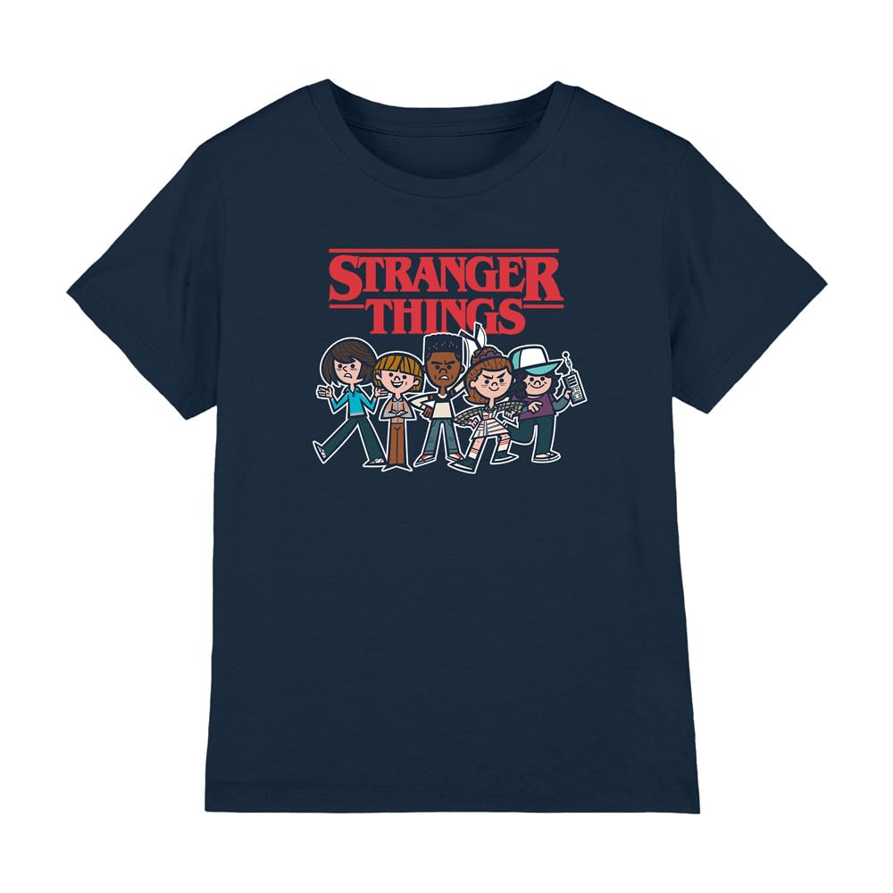 Stranger Things Cartoon Group Kids T Shirt, Navy, 9-11