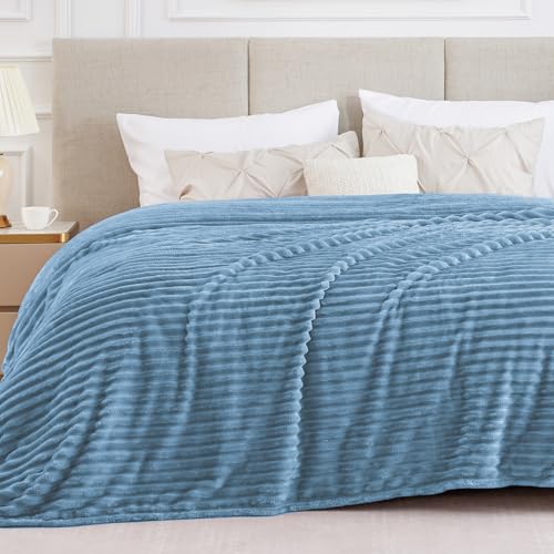 Image of BEDELITE Ribbed Full Size Blanket for Bed, Blue, 84 inchx90 inch