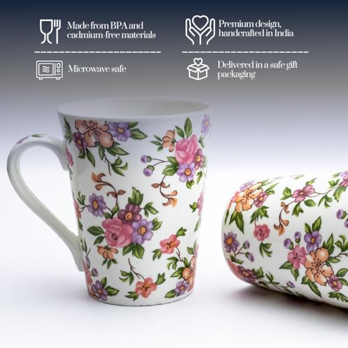Image of GOLDEN QUEEN'S Mugs Set of 2 for Coffee, Tea, Milk - Ideal for Your Daily Beverage Ritual, Hosting & Casual Gatherings - Whimsical Blossoms