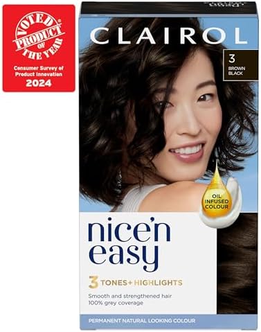 Clairol Nice'n Easy Crème, Natural Looking Oil Infused Permanent Hair Dye, 3 Brown Black
