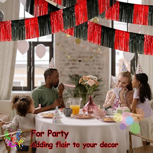 Image of 4 Pack 39 Feet Black Red Parade Floats Foil Fringe Garland Metallic Tinsel Streamers Banner Fringe Curtain Banner for Halloween Graduation Homecoming Birthday Party Decorations (Black, Red)