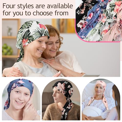 Image of Halfchet 4 Pcs Chemo Headwear for Women Pre Tied Cancer Caps Head Scarf Turbans for Women Patients Gifts