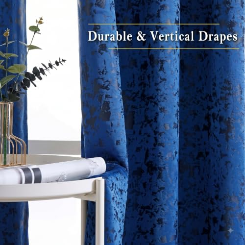 Image of IVAZA Premium Velvet Burnout Pattern 70% Blackout Opaque Curtains - Thermal Insulated, Heavy Blackout Opaques, Room Darkening Curtain for Door 8 Feet Pack of 2 Blue Burnout