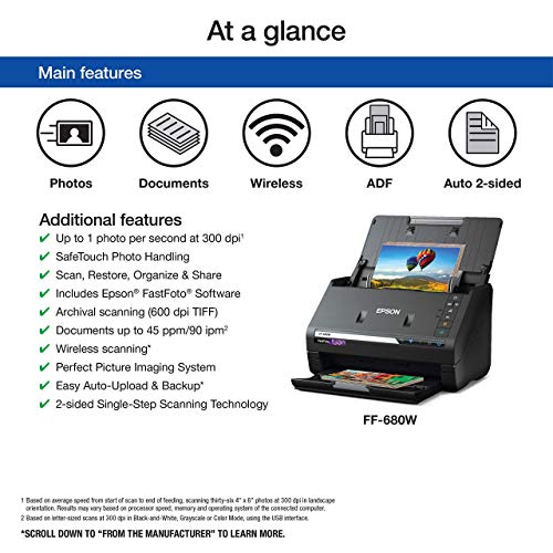 EPSON FastFoto FF-680W Wireless High-speed Photo and Document Scanning System (Renewed) , Black
