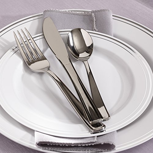 Mozaik Premium Plastic Silver Banded Service For 8 With Assorted Cutlery, 40 Pieces #TOP3