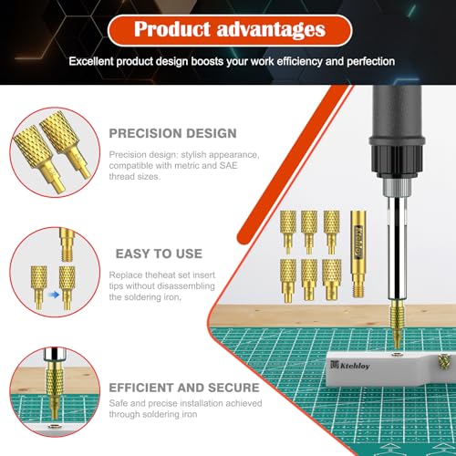 Image of 513 Metric Threaded Inserts with Heat Set Insert Tips, M2 M2.5 M3 M4 M5 M6 Female Thread Knurled Nuts Assortment Kit, for Plastic and 3D Printing Components