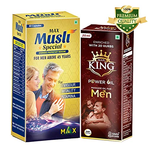 Max Ayurveda Musli Special (For 45+ Men) & king Power Oil – Combo (60 Capsules + 1 Oil Bottle) Max Ayurveda Musli Special (For 45+ Men) & king Power Oil – Combo (60 Capsules + 1 Oil Bottle)
