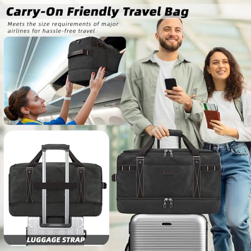 ZOMFELT Travel Duffle Bag for Men Women, Waterproof Canvas Overnight Duffel Bag with Removable Dividers & Shoe Compartment4