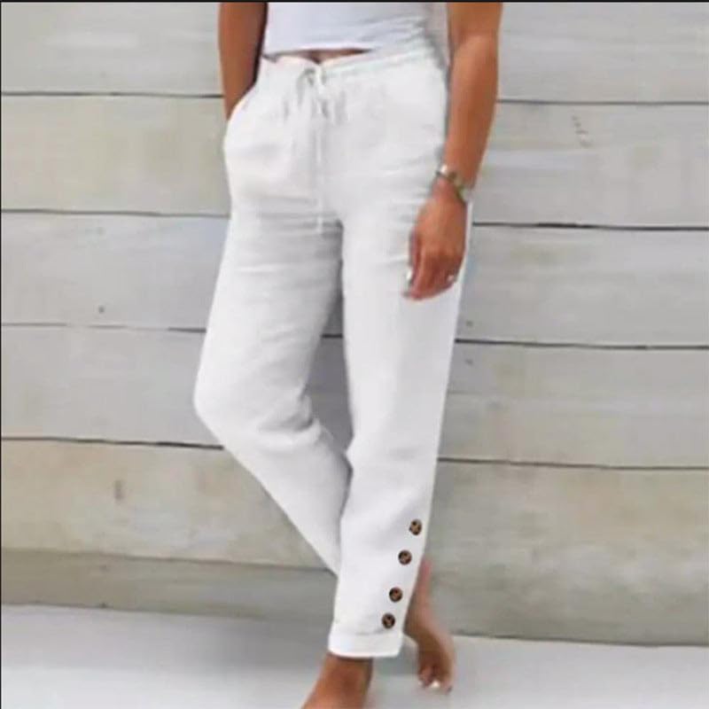 Women Linen Pants Summer Casual Drawstring Elastic Waist Pants Lightweight Capris Beachwear2