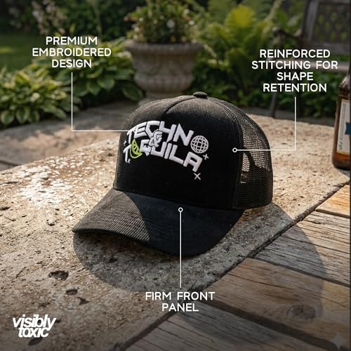 Image of Visibly Toxic Funny Trucker Hats for Men, Mesh Snapback Cap, Adult Humor | Embroidered designs, breathable vintage style, adjustable, unisex, funny gift, high-profile fit