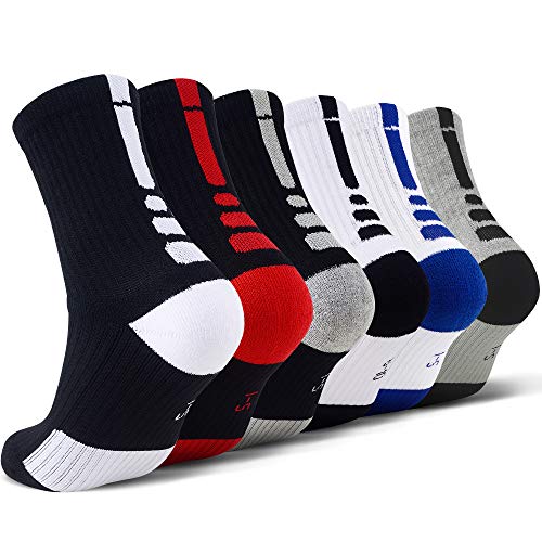 JHM boys Athletic Sport Team Basketball Soccer Crew Socks, 6 Pairs Color#1, 8-11 Years