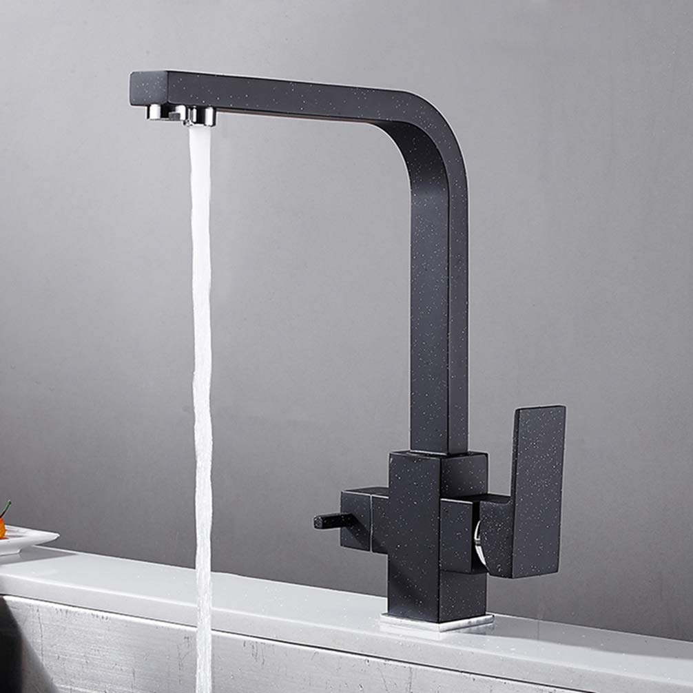 ZYCHSJXA Rotate Water Purification Kitchen Faucet Black/Chrome/Oatmeal Brass Mixer Tap 3 Way Drinking Tap,Black with Dot