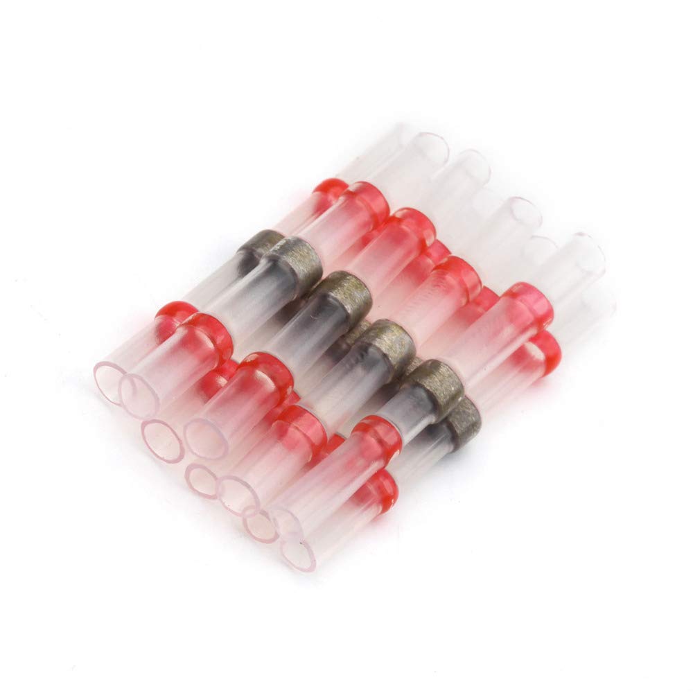 ICXLPMC 10pcs Red 3.0mm Heat Shrink Solder Terminals Electrical Wire Butt Splice Tinned Copper Soldering Terminal Connector Kits