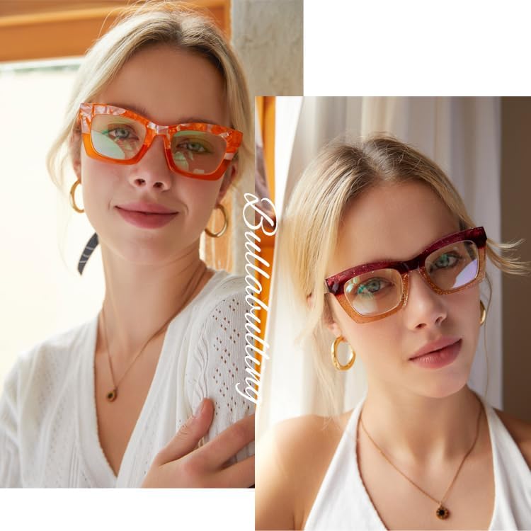 Miniatura 3 de bullabulling - Paquete de 3 gafas de lectura estilo Oprah con bisagra de resorte, bloqueo de luz azul, para computadora, montura cuadrada para