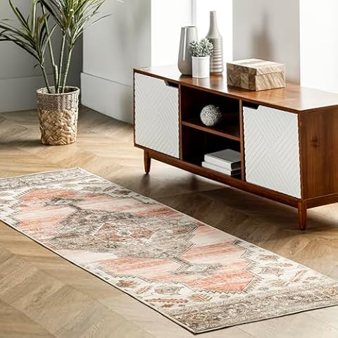 nuLOOM Peach Runner Rug with Non-Slip Backing Cover