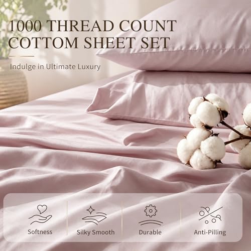 Image of MEISHANG 1000TC Egyptian Cotton Sheets Queen, 16 inch Deep Pocket | 1000TC Egyptian Cotton Sheets, Sateen Weave, Ultra Soft & Breathable, OEKO-TEX Certified
