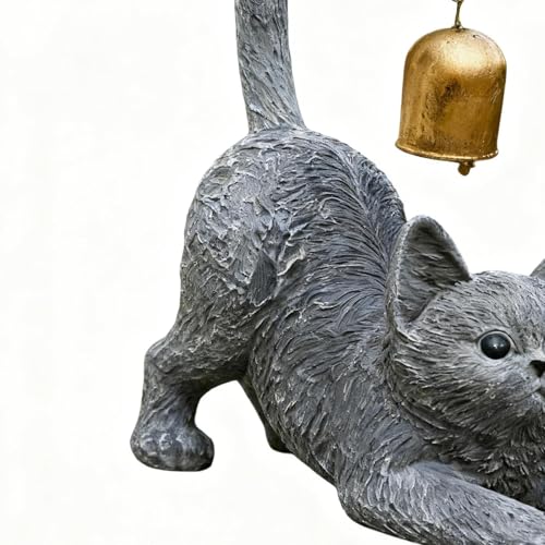 Figurine décorative en résine de chat durable avec clochette - 7