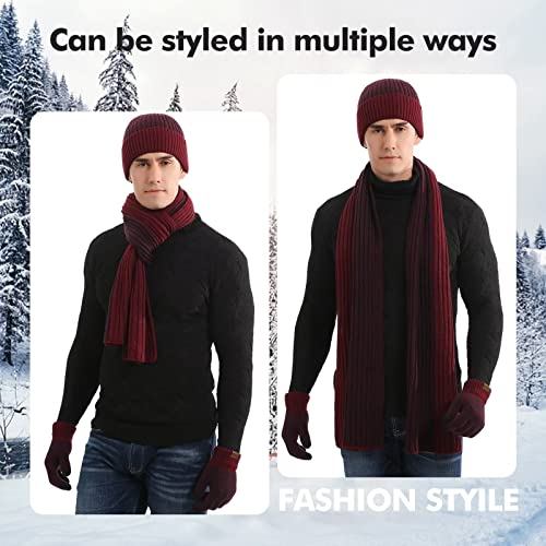 Winter Hats For Women Men - Winter Scarf & Touchscreen Gloves 3Pcs Set,Fleece Lined Slouchy Beanies For Women Gru Scarf Winter Gloves Men Set Navy Blue #TOP4