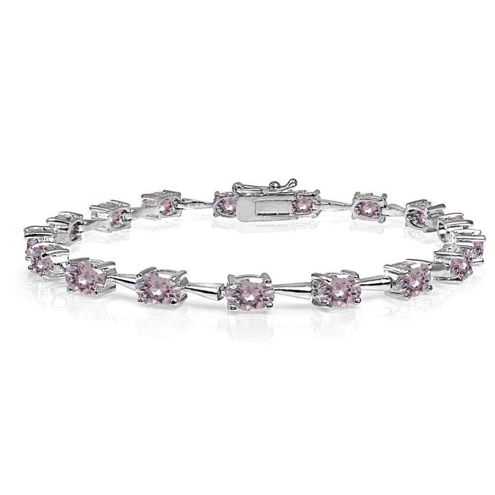 Sterling Silver 6x4mm Oval-Cut Classic Link Tennis Bracelet Made with European Crystals