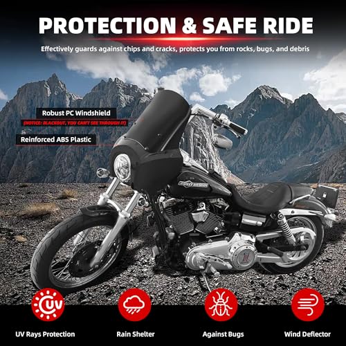 Image of FATECIM Headlight Fairing with 15'' Blackout Windshield Windscreen for Harley Dyna T-Sport FXDXT FXD FXDC FXDB FXDL FXDLS