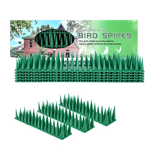 Xakay Vogelabwehr aus Kunststoff, 10 STÜCK 3.6 Meter Taubenabwehr Spikes für Balkon, Tierabwehr, 3-reihig, Spikes für Katze, Marder, Taube, Zaun, Fensterbank, Dach, Taubenabwehr, Vogelschutz (Grün) Cover