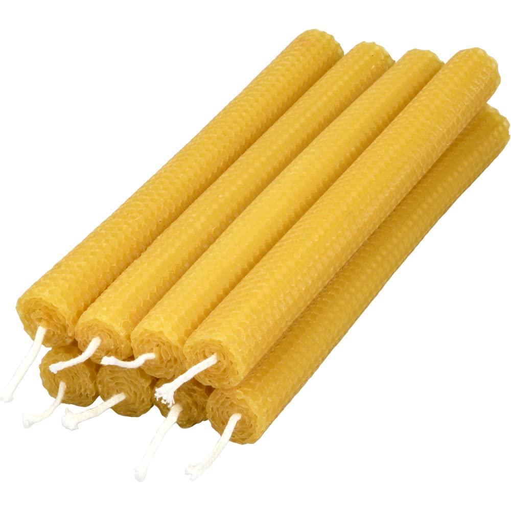 AGLARY 8PCS 9" Hand-Rolled Beeswax Taper Candles, Real Pure Beeswax, Handmade Honeycomb Candles, Flat Top, Brown Raw