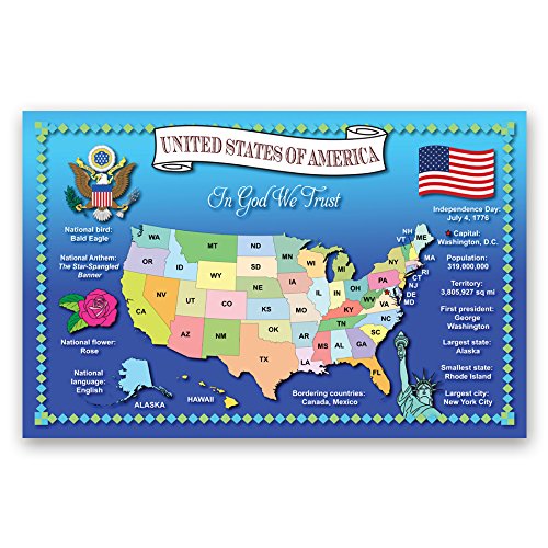UNITED STATES MAP postcard set of 20 identical postcards. Quality post card pack depicting US map. Made in USA.