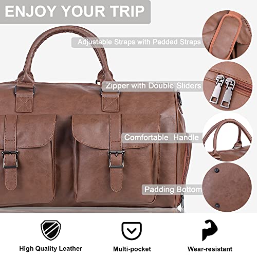 Seyfocnia Travel Duffel Bag With Shoe Compartment,Leather Weekender Duffle Bag Luggage Bags Overnight Carry On Bag thumb #3