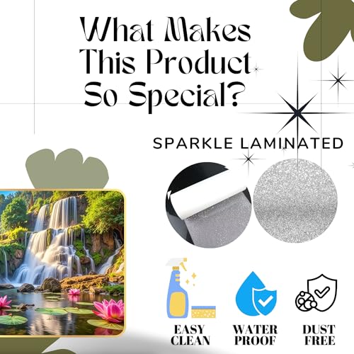 Image of Arkasto Lotus Waterfall MDF Wall Painting | Vastu Positive Wall Art for Living Room, Bedroom, Office & Home Decor | Nature Scenery with Waterfalls & Lotus Flowers (Style-04, 12x18 inch)