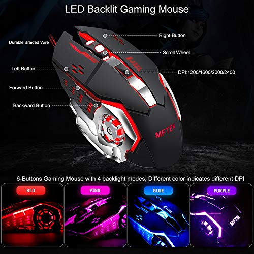 MFTEK RGB Rainbow Gaming Keyboard and Mouse Combo, Compact 87 Keys Backlit Computer Keyboard with Gaming Mouse, USB Wired Set for PC Gamer Laptop Work