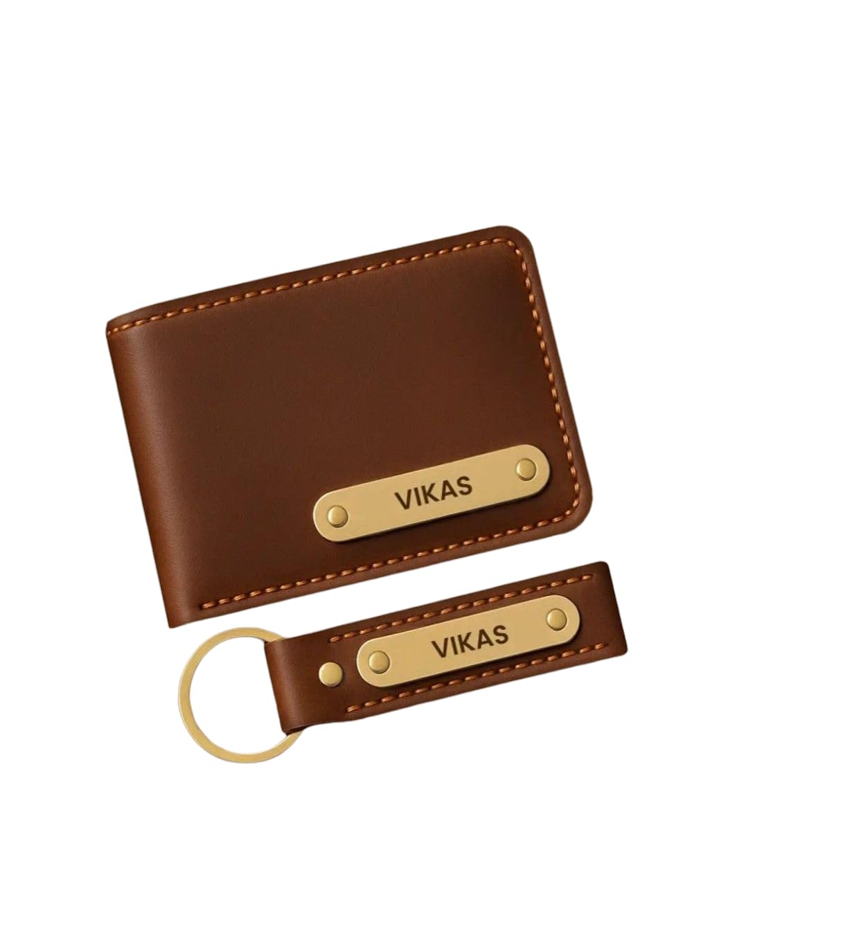 custom Customized Wallet & Keychain Combo for Men | Personalized Name Wallet Gift Set | Vegan Leather, Engraved Keychain | Birthday, Anniversary & Valentine Gift (Brown)-picture-39