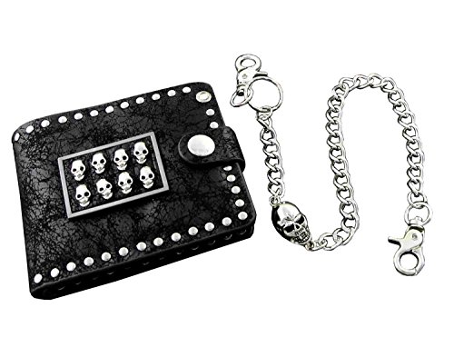 Skull Thick Leather Bifold Men's Card Money Wallet with Key Chain - Image 5