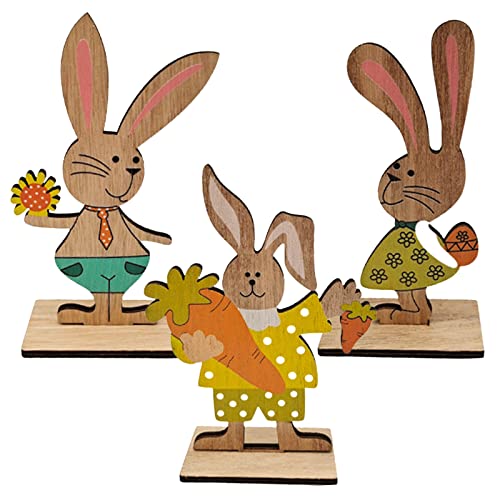 MOHOWIN Aufsteller Ostern Hase, Osterdeko Holz 3 Stück Osterhasen Deko zum Hinstellen, für Ostern, Figuren Osterdekoration Draußen Tischdekoration Garten Cover
