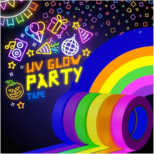 Image of D-Xam 6-Pack Neon Gaffer Tape - 0.6 or 1 inch UV Blacklight Reactive Glow in The Dark Tape, Best for Parties, Dance Floors, Theaters & DIY Projects - 6 Vibrant Colors (0.6 inch x 60 feet)