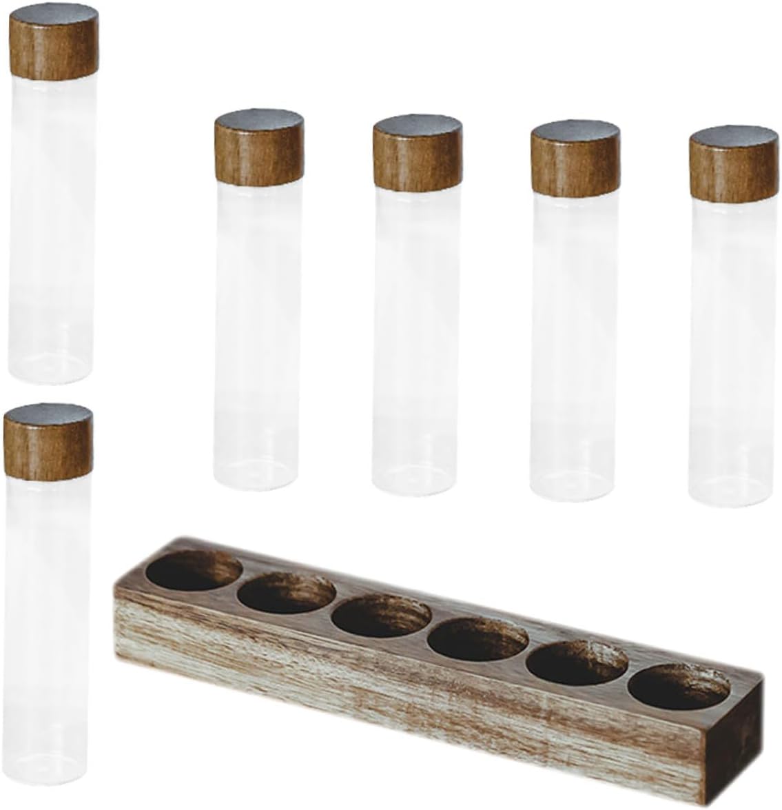 Tubos de almacenamiento de café con soporte de madera y tapas herméticas
