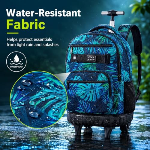 Image of 3Pcs Rolling Backpack for Men, 19 Inche Adult Bag with Roller Wheels, Wheeled Bookbag Set for Boys - Green