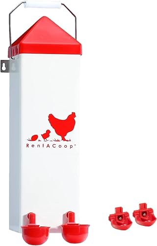 RentACoop 2 gallon high rise poultry waterer with cups and horizontal nipples
