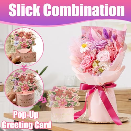 Eslibin A-PINK Preserved Flowers Bouquet Pink Natural Real Roses thumb #4
