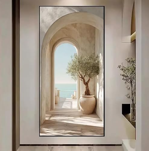 RRDPDM Large Coastal Mediterranean Canvas Wall Art Olive Tree Print Island Inspired Greek Vibe Print(60x120cm/Frameless)