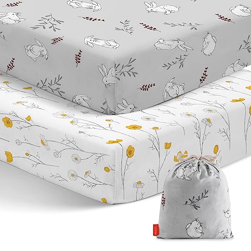 Image of besrey 2 Packs Crib Sheets Fitted for Baby Boy and Girl, with a Storage Bag, Jersey Knit Cotton Baby Crib Sheet for Standard Crib Mattress & Toddler Bed Mattress